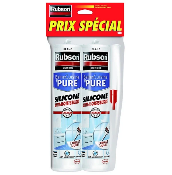 Castorama Lot De 2 Mastic Rubson Bain&Cuisine Silicone Evite Les Moisissures Blanc Cartouche 280ml Authenticité garantie 1