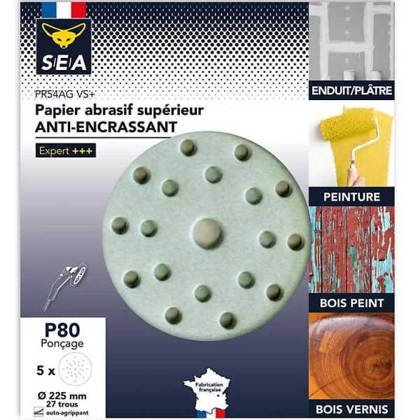 haute qualité Castorama Papier Abrasif Corindon ø225 Mm Grain 80 Anti-encrassement, Lot De 5 1