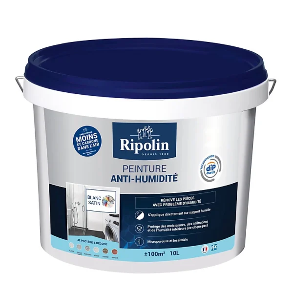 Castorama Peinture Anti-humidité Intérieur Satin Blanc Ripolin 10L à prix promos 1