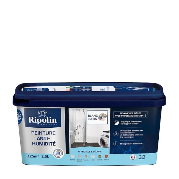 Castorama Peinture Anti-humidité Intérieur Satin Blanc Ripolin 2,5L haute qualité 1