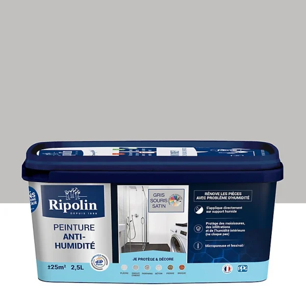 Prestation Et Rapide Castorama Peinture Anti-humidité Intérieur Satin Gris Souris Ripolin 2,5L 1